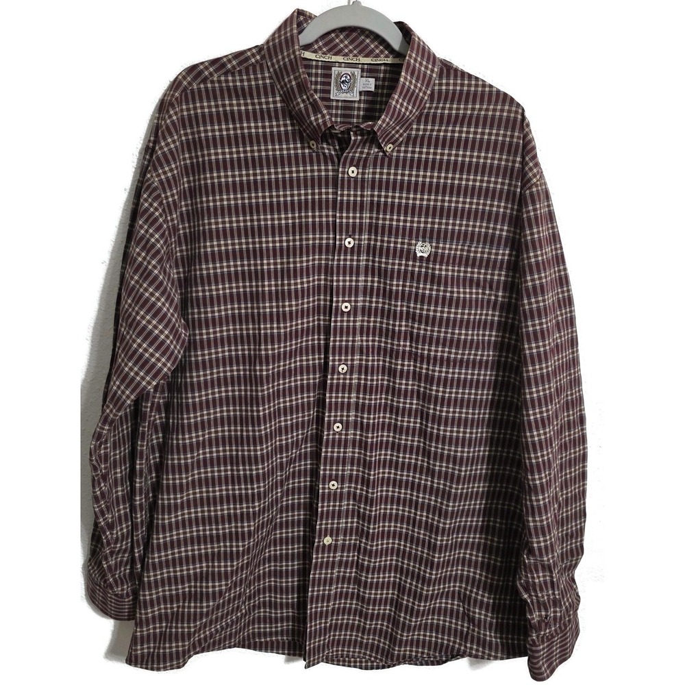 Cinch Shirt Mens XL Red Plaid Long Sleeve Button Front Western Cotton Casual